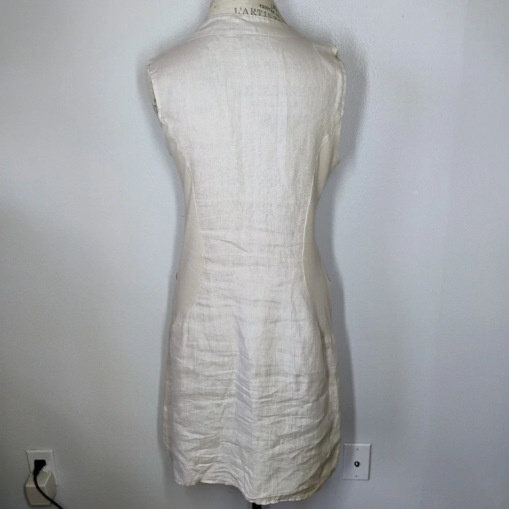 Blu Orchid Italy Linen Dress Beige‎ Womens Small Pockets Minimalist Coastal